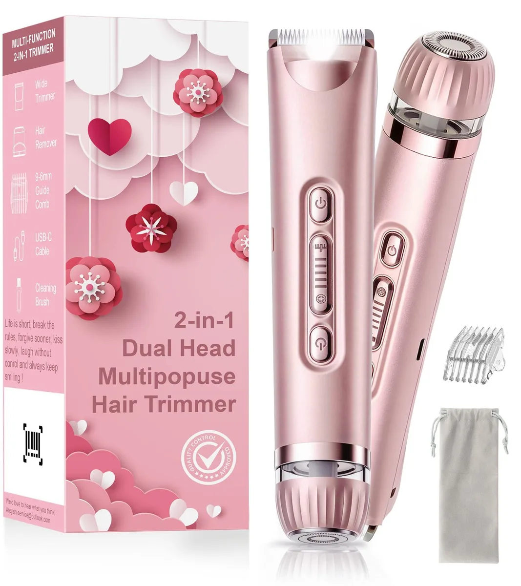  VEGITERIA BG720RR shavers for women, pink, 1 head, wet/dry, LED light, 0.3 lb, 20 in, USB rechargeable — product photo