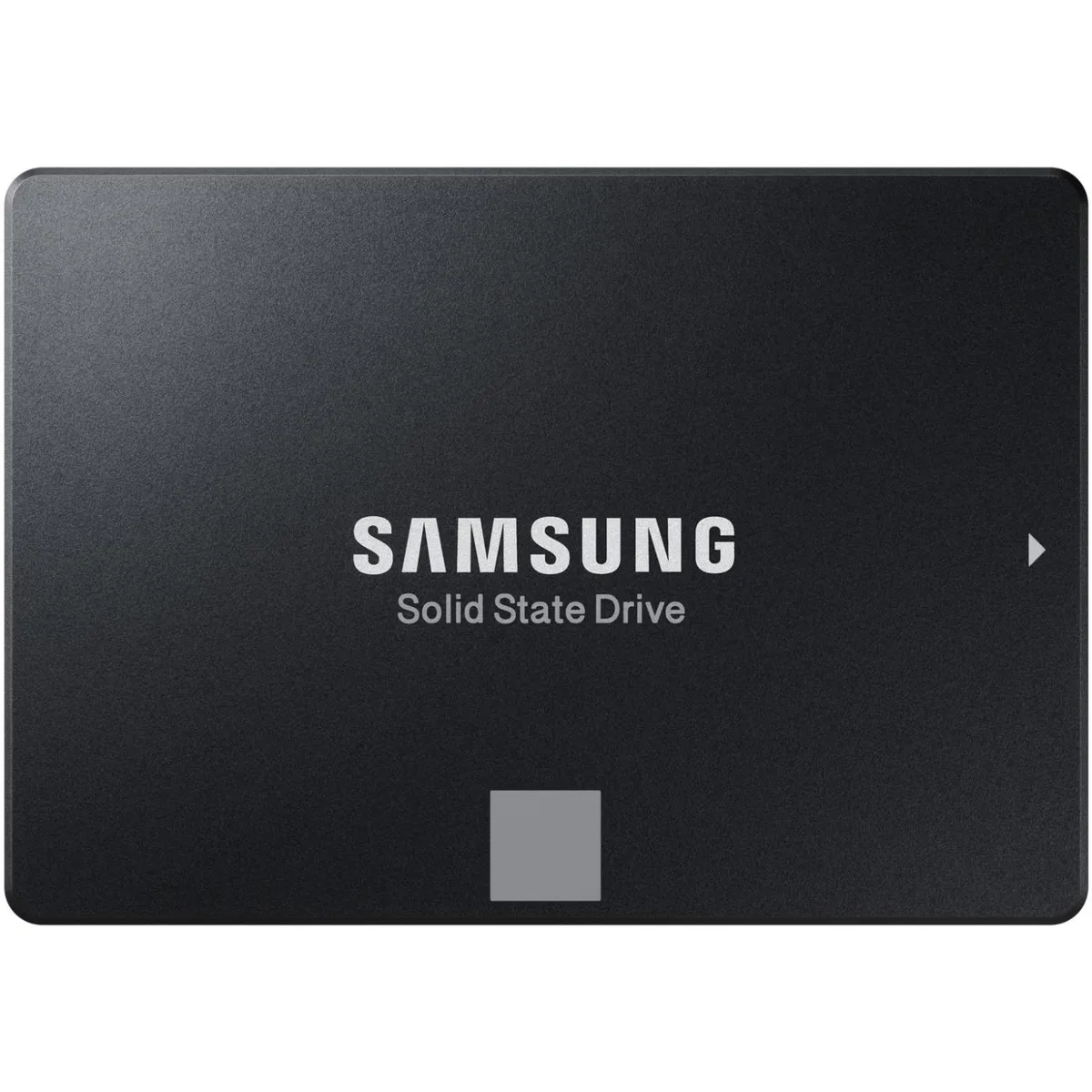 Black rectangular 2.5 inch SATA SSD with silver label