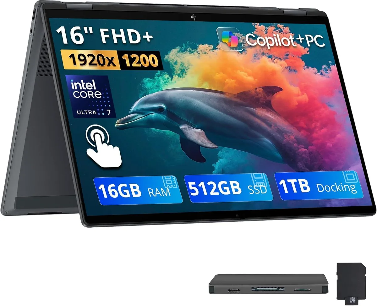 HP HP OmniBook X Flip 16" 2-in-1 Laptop Core Ultra 7 255U 16GB DDR5 512GB SSD Arc 140V Gray — 商品照片