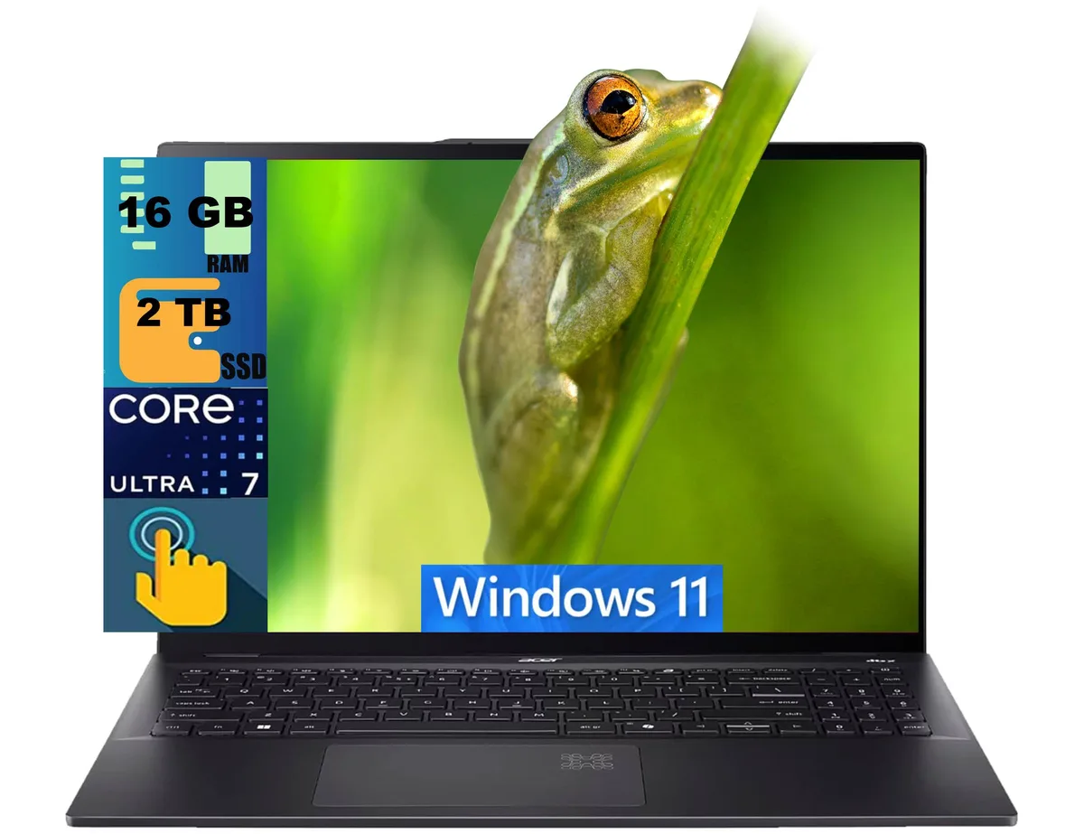 Black 16 inch laptop with 3K OLED touchscreen, thin 0.65 inch profile