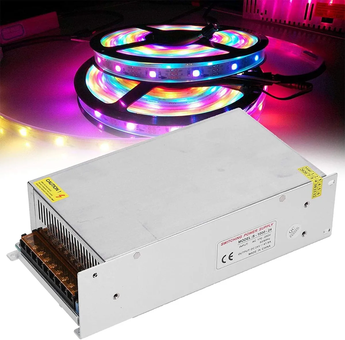 Pink aluminium AT power supply unit, rectangular with screw terminals