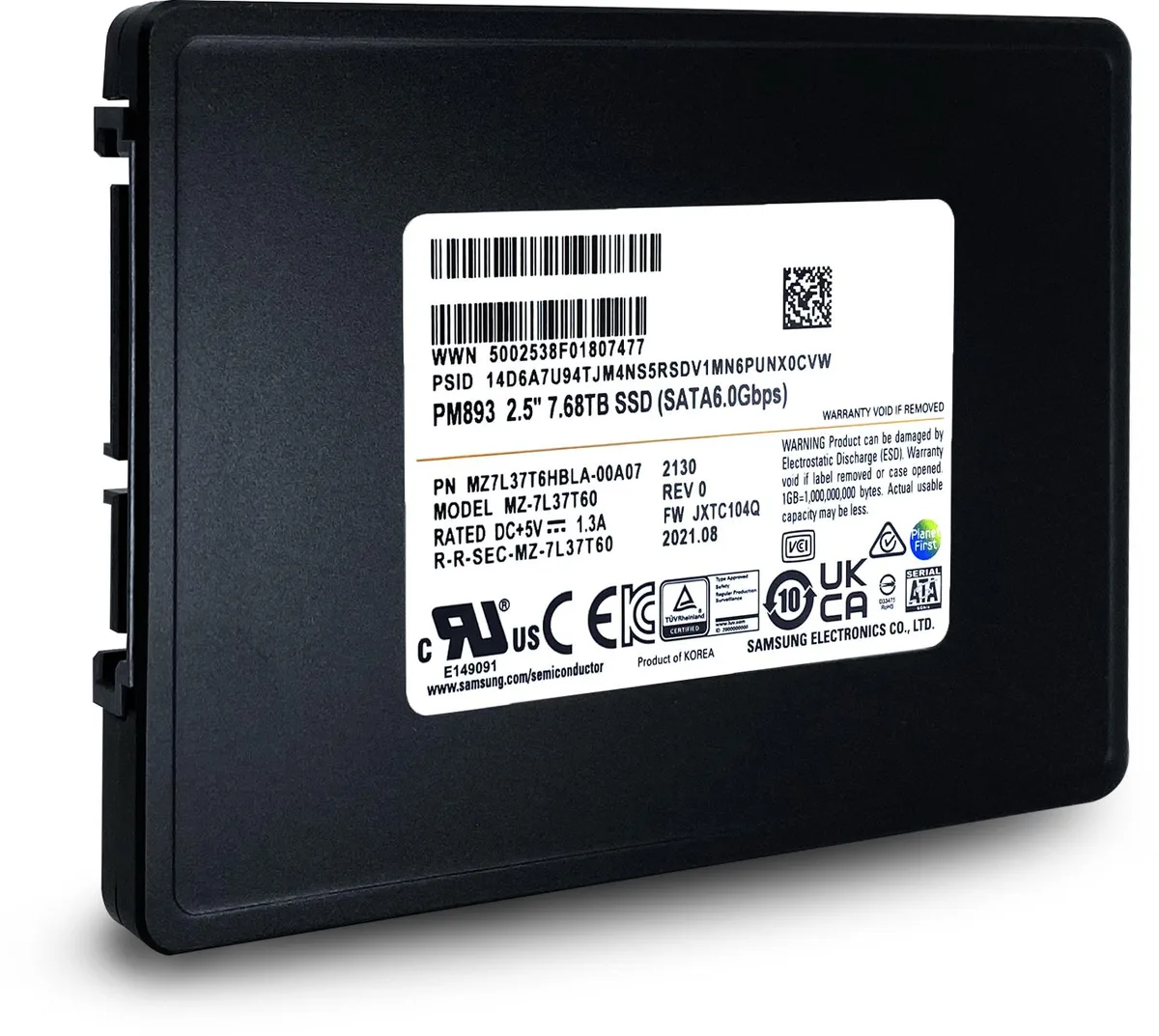 A standard 2.5 inch SATA SSD in a black metal enclosure