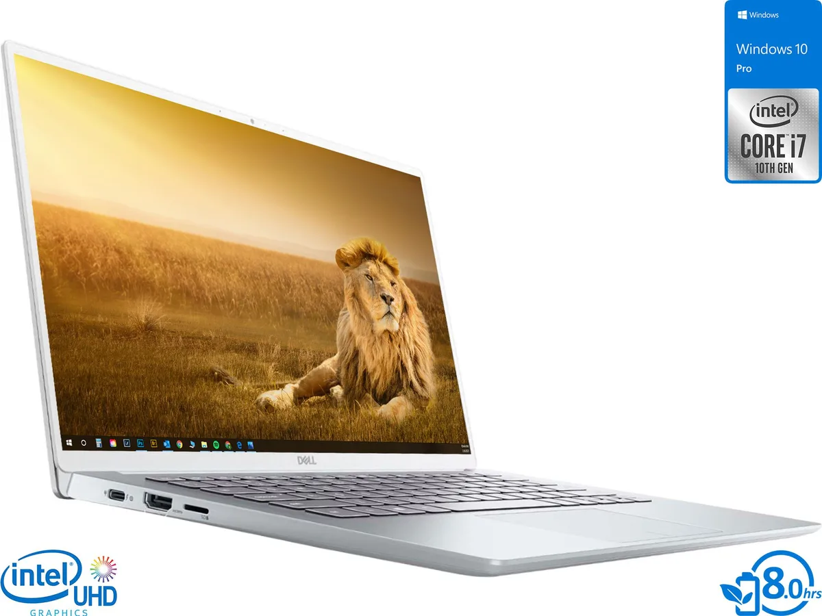 Silver Dell Inspiron 7490 14-inch laptop closed view