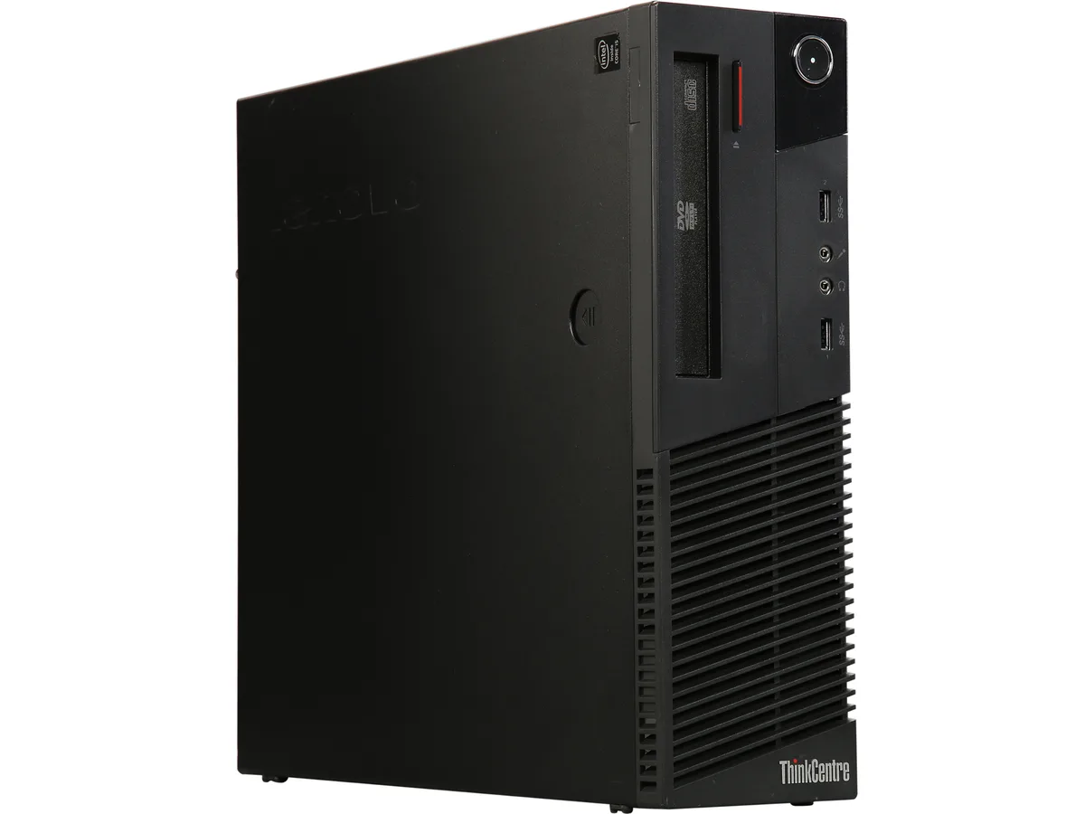 Small black rectangular desktop tower with front DVD slot