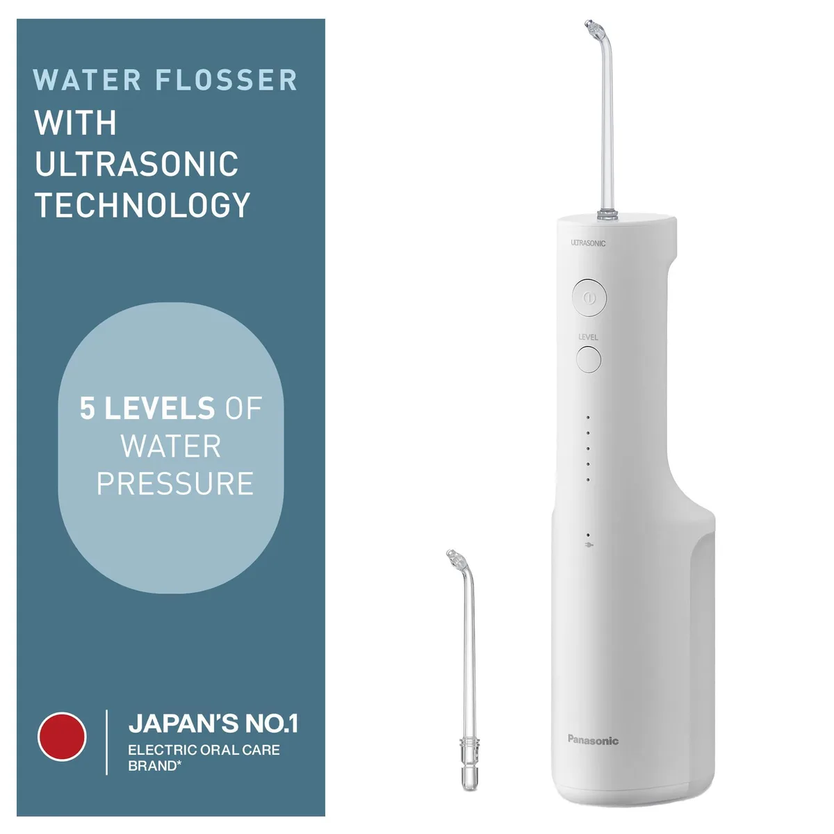  Panasonic EW-DJ66-W Oral Care Cordless Water Flosser 200 mL Tank 60 Seconds 5 Settings IPX7 White — produkto nuotrauka
