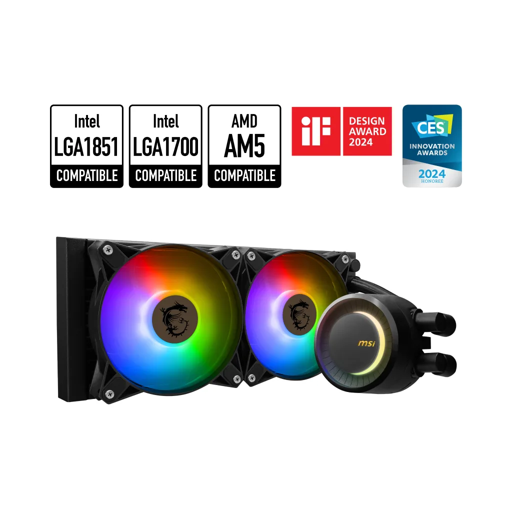 MSI MSI MAG CORELIQUID E240 liquid cooler 240mm radiator dual 120mm ARGB fans — photo du produit