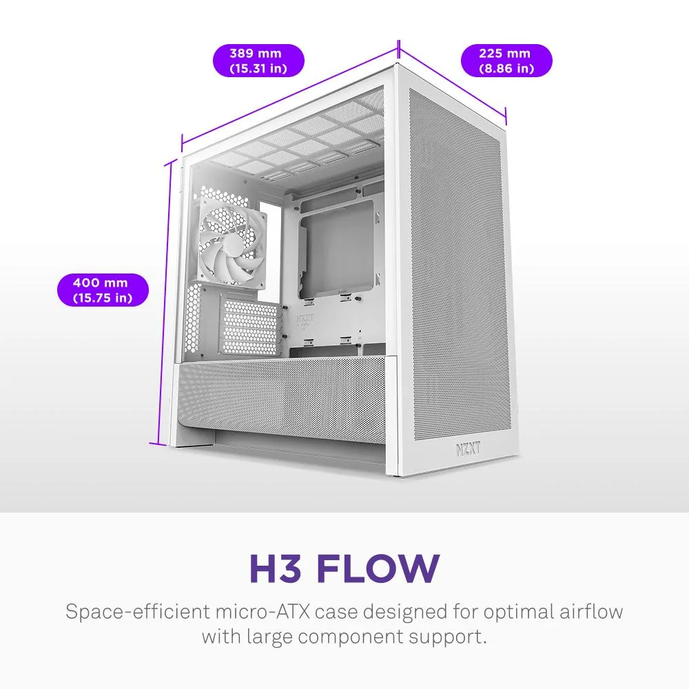 NZXT NZXT CC-H31FW-01 H3 Flow Micro-ATX PC Case White — product photo