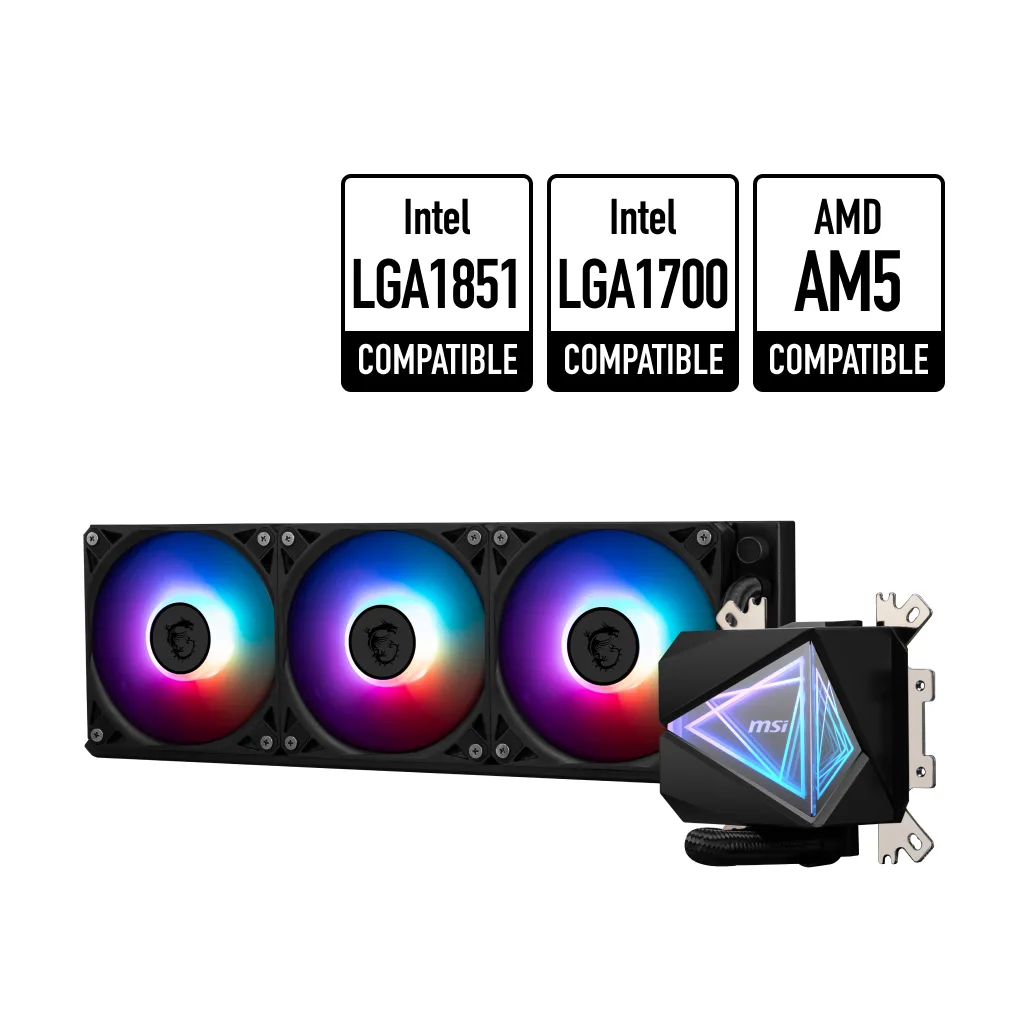 MSI MSI MAG CORELIQUID I360 liquid cooler 360mm radiator triple 120mm fans — photo du produit