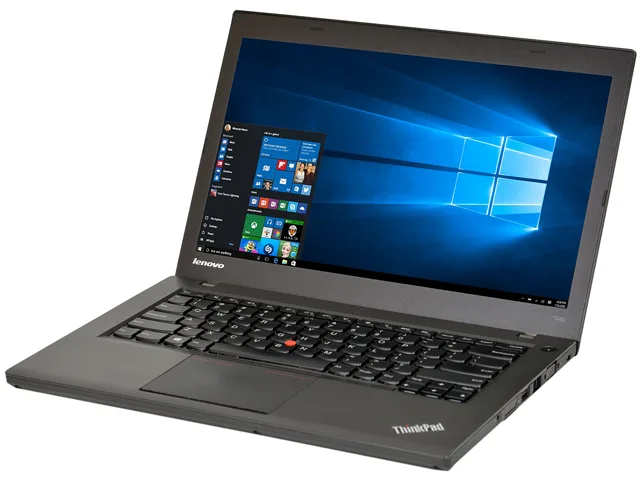Refurbished Lenovo T440 laptop, 14.0 inch, matte black finish, Grade B wear visible