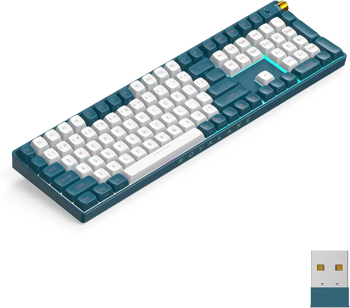 BFKK BFKK 108 Keys Wireless Mechanical Keyboard Hot-swappable PBT Keycaps TTC Gold Pink V2 Switch Whale Blue — fotografia produktu