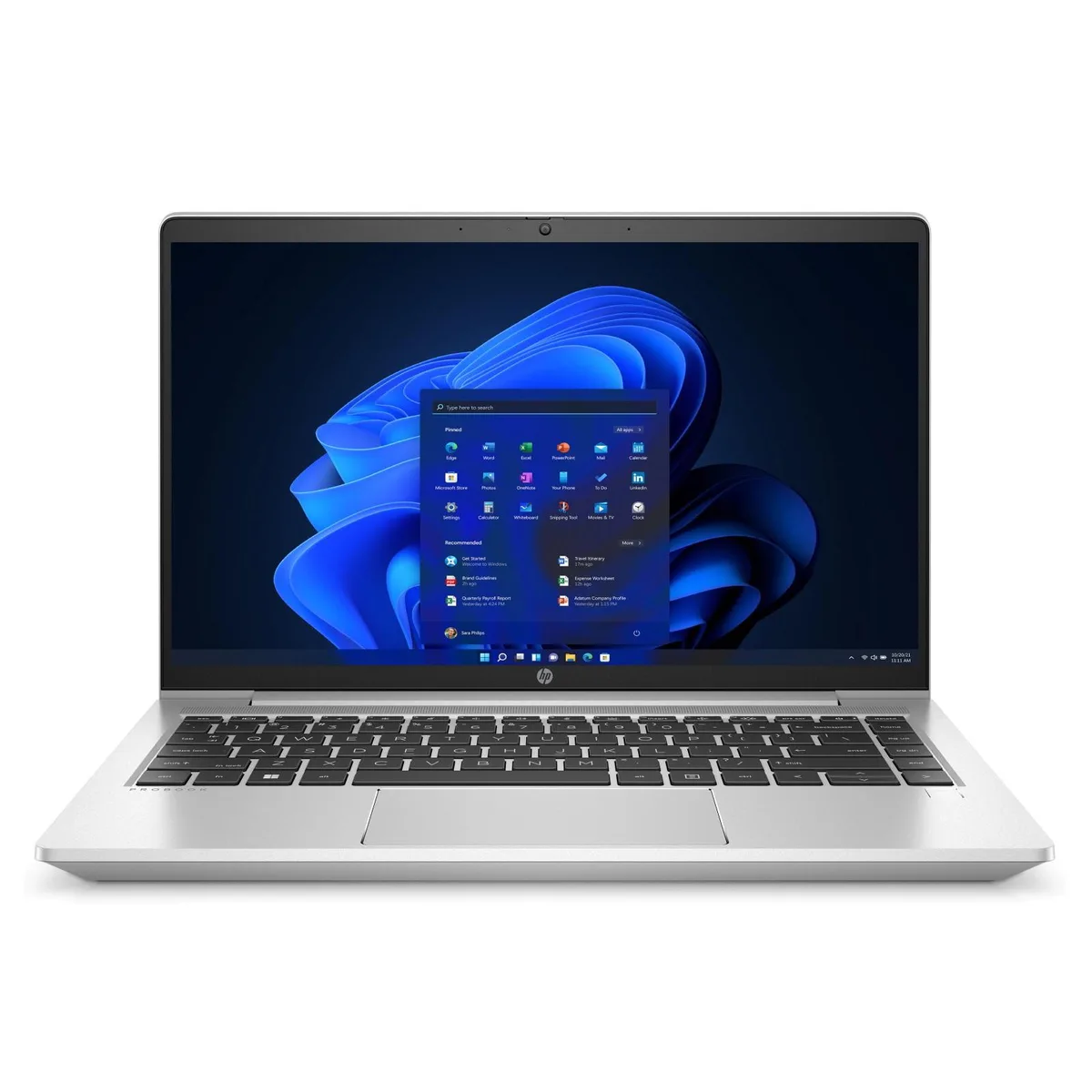 Silver HP ProBook 440 14 inch laptop closed on desk