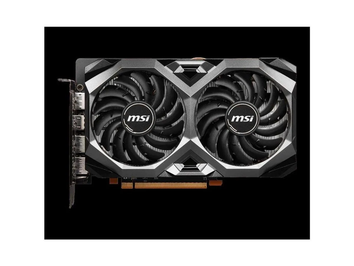 Dual-fan MSI Radeon RX 6600 XT graphics card with black shroud and silver backplate