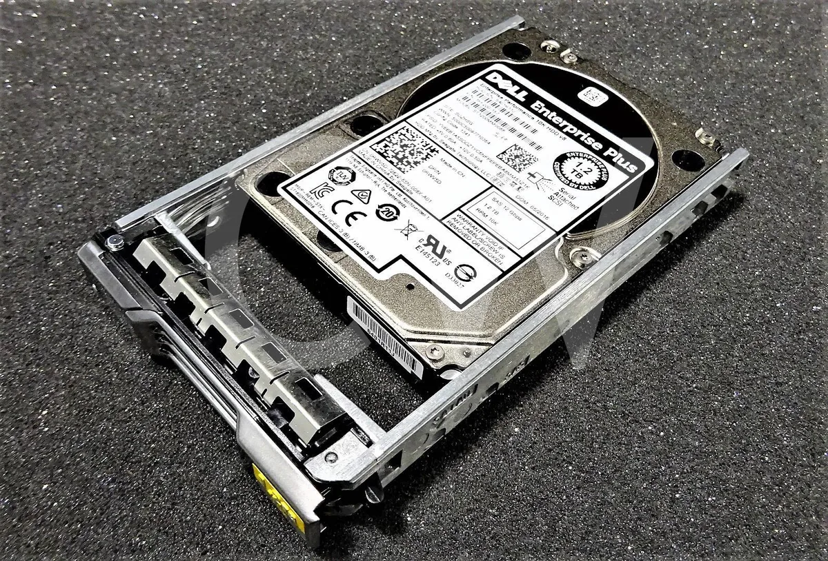 Small silver 2.5 inch SAS hard drive with black mounting tray