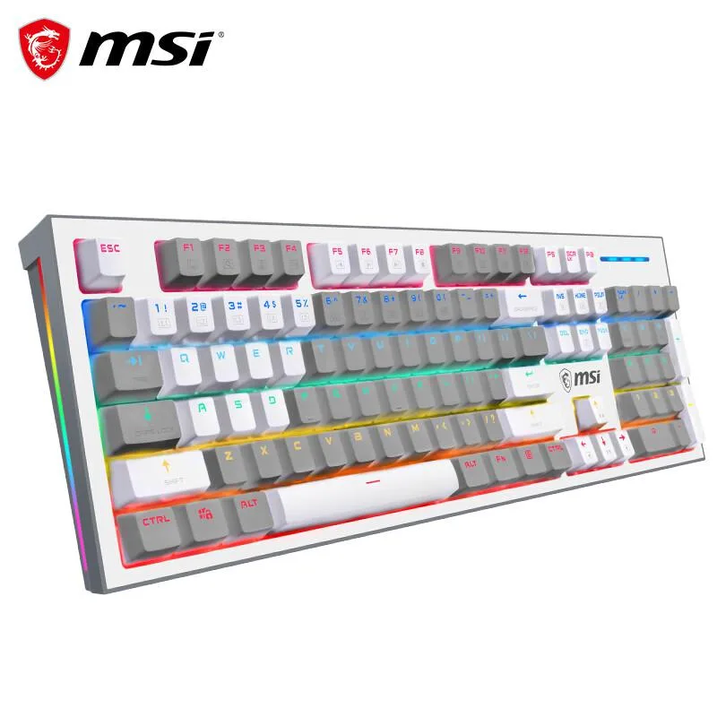 MSI MSI VIGOR GK50Z PIXEL Mixed Grey (60% Grey) Wired Gaming Keyboard, Blue Switches, 104 Keys — photo du produit