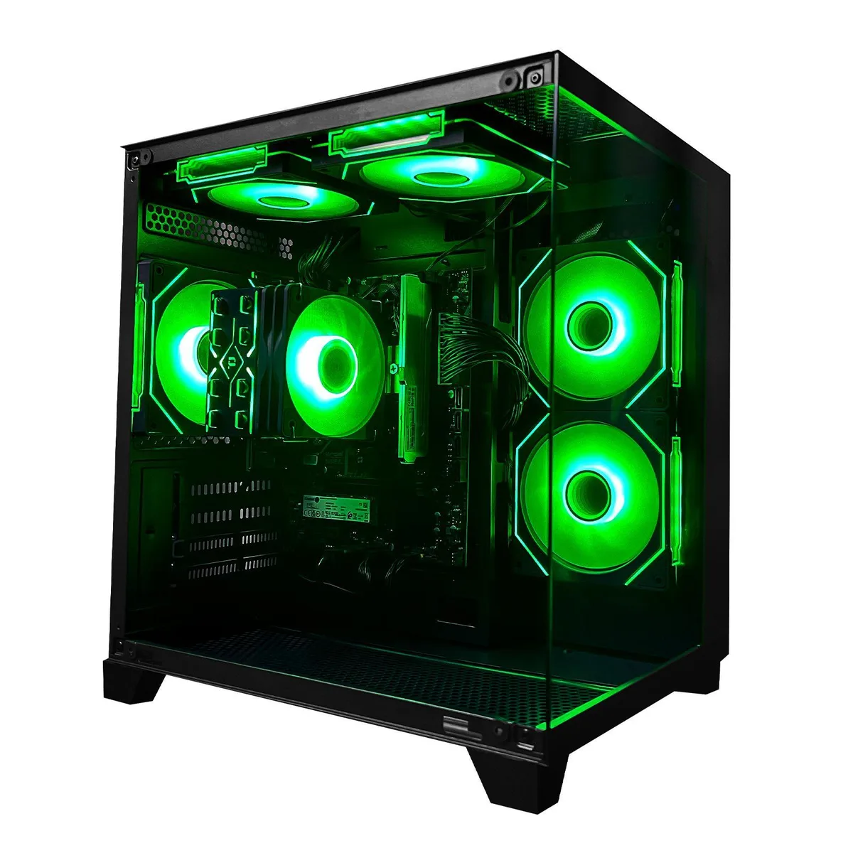 Mid-tower gaming PC with ARGB air cooler and side panel window