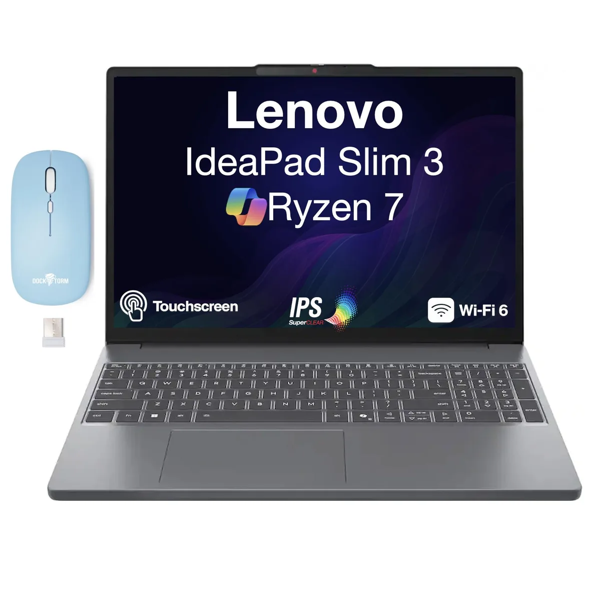 Grey Lenovo IdeaPad Slim 3 laptop, 15.3 inch touchscreen, Luna Grey finish