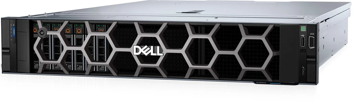 Silver 2U rack server with front drive bays and rear handles
