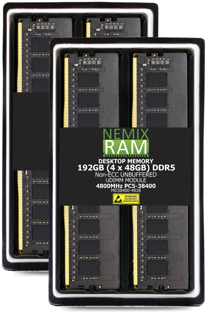 NEMIX RAM NEMIX RAM 192GB (4x48GB) DDR5 4800 CL40 1.1V UDIMM MSI B760 Gaming Plus memory upgrade — photo du produit