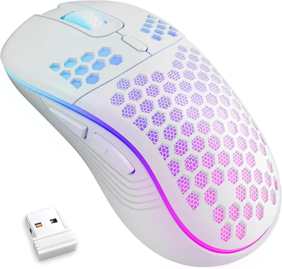 BFKK BFKK Honeycomb Wireless Gaming Mouse White 2.4G 600mAh 800/1200/1600 DPI — Produktfoto