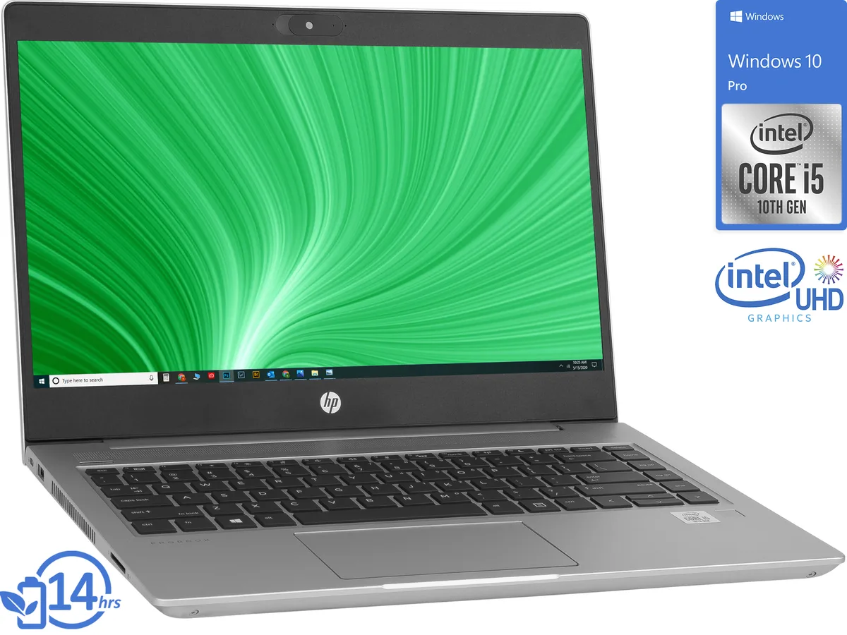 Silver 14 inch HP ProBook 440 G7 laptop closed lid 180 degree hinge