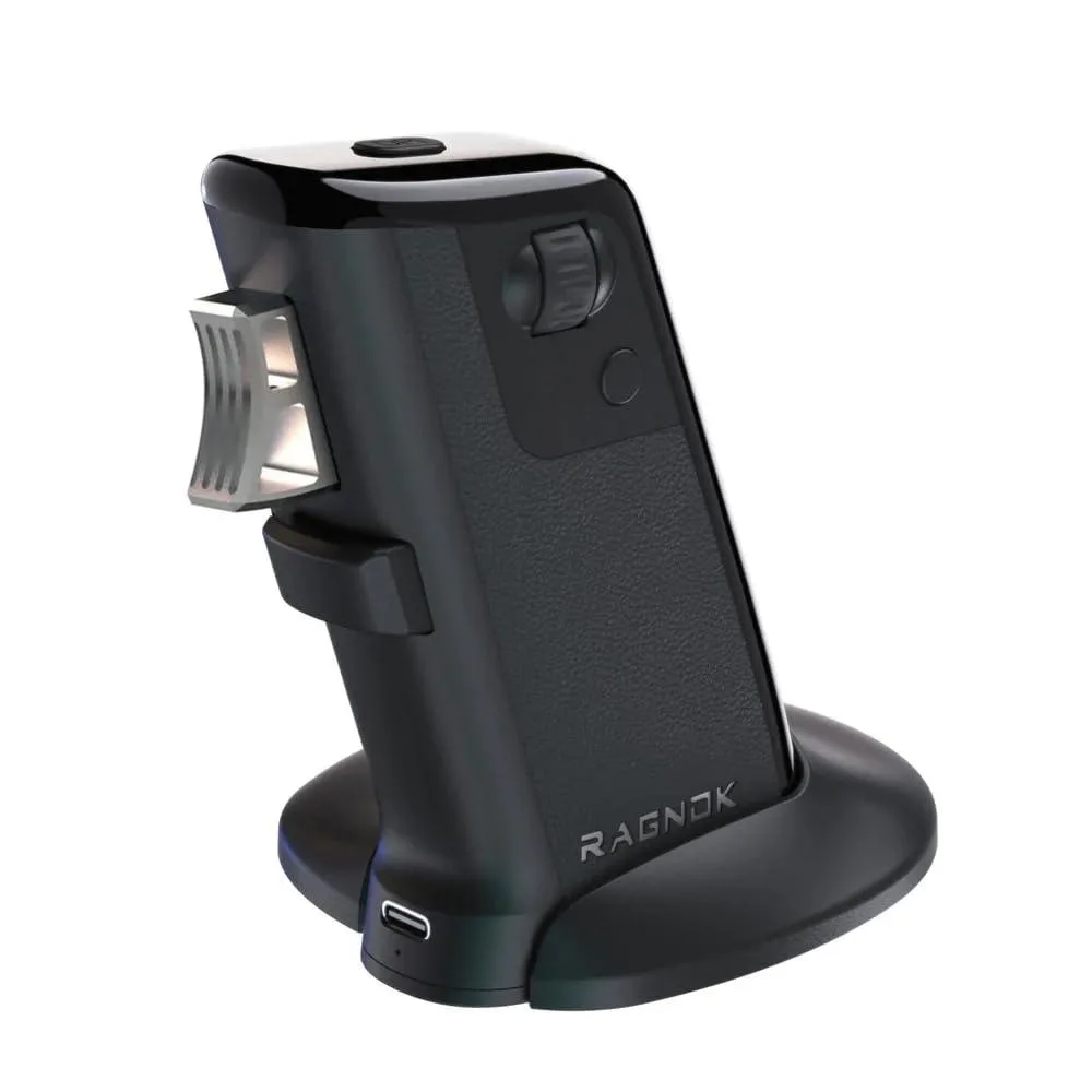 Black vertical pistol-grip gaming mouse with 16 buttons and vibration feedback