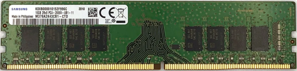 Green 288-pin UDIMM module with black memory chips, no heat spreader