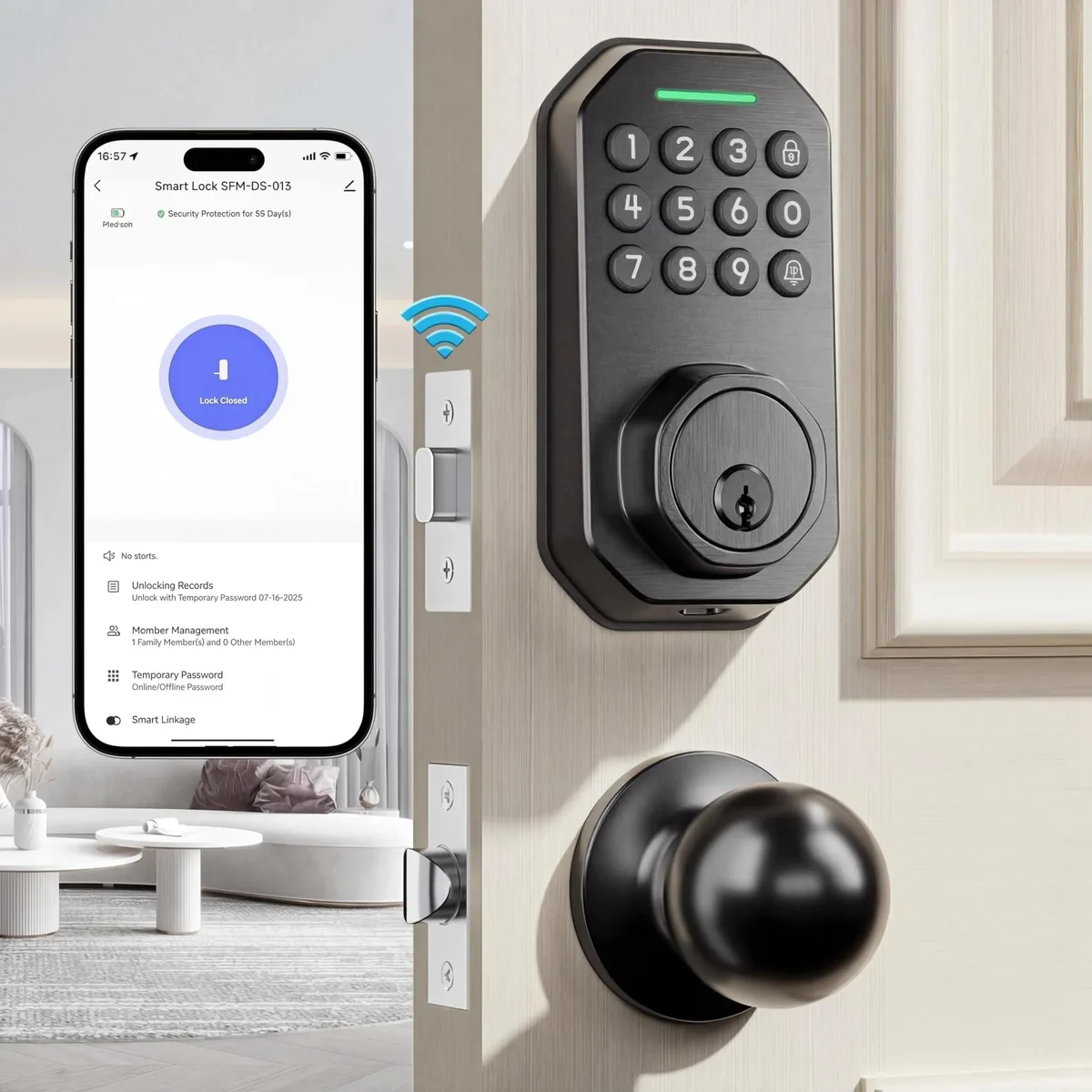 Meterk SL02 WiFi Keypad Door Lock with Knob Set Black — toote foto