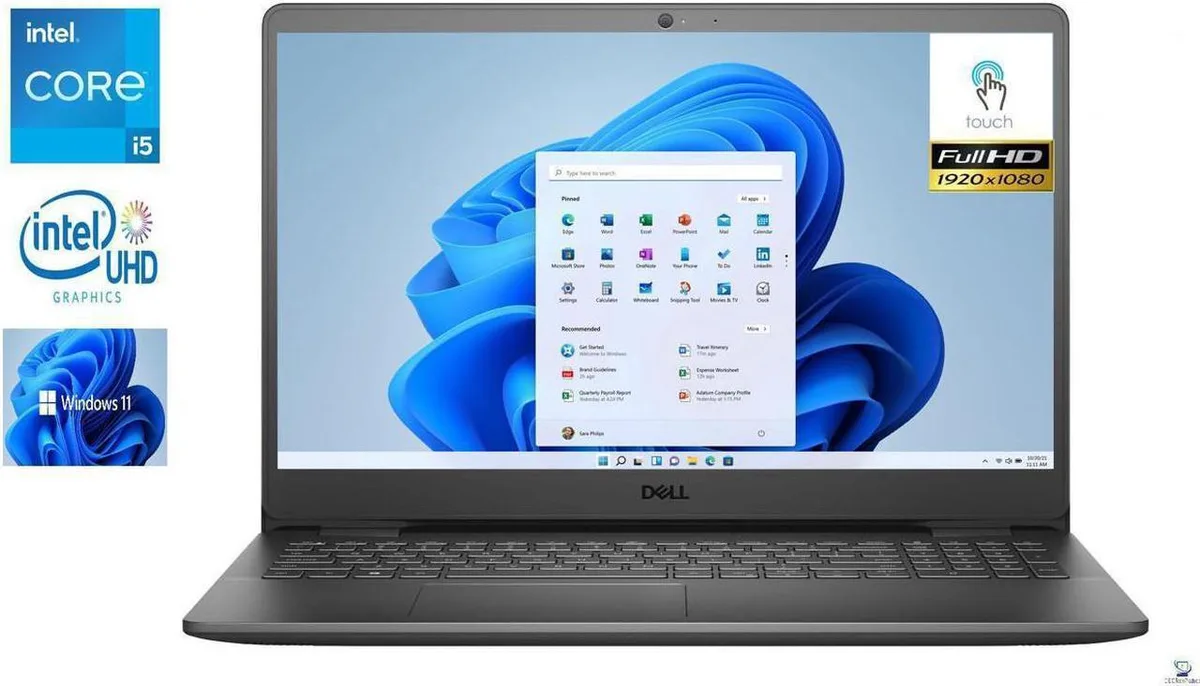 Black Dell Inspiron 3520 laptop with 15.6 inch Full HD touchscreen display