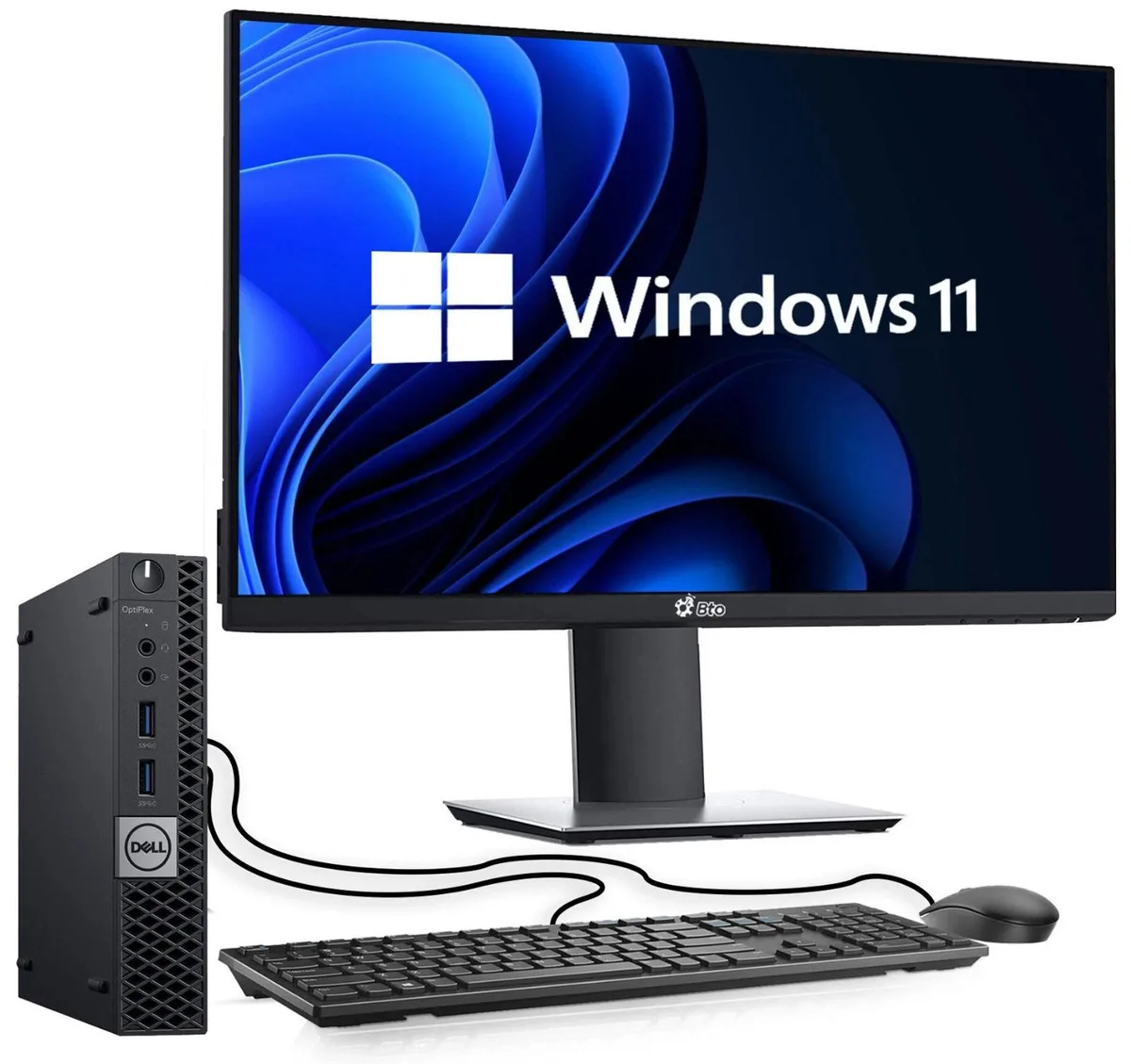 Compact Dell 3080 tiny desktop tower with 19 inch monitor