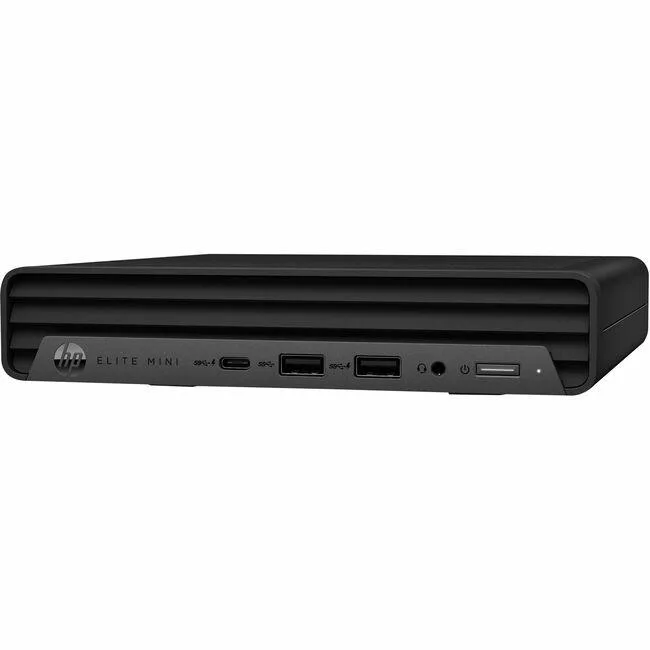 Small black desktop mini PC on a plain background