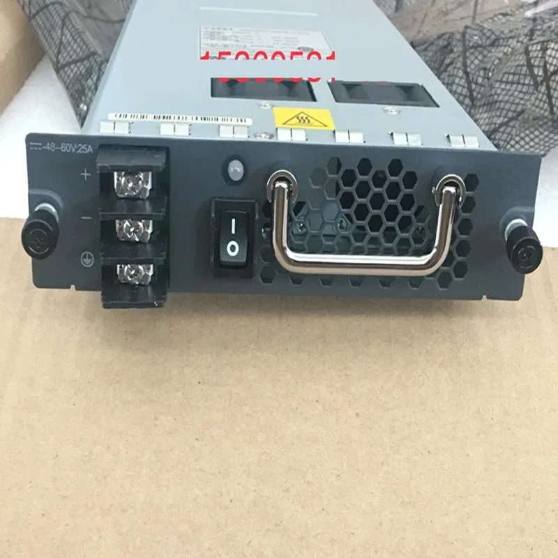Black rectangular ATX power supply unit with gold certification badge and cooling fan visible