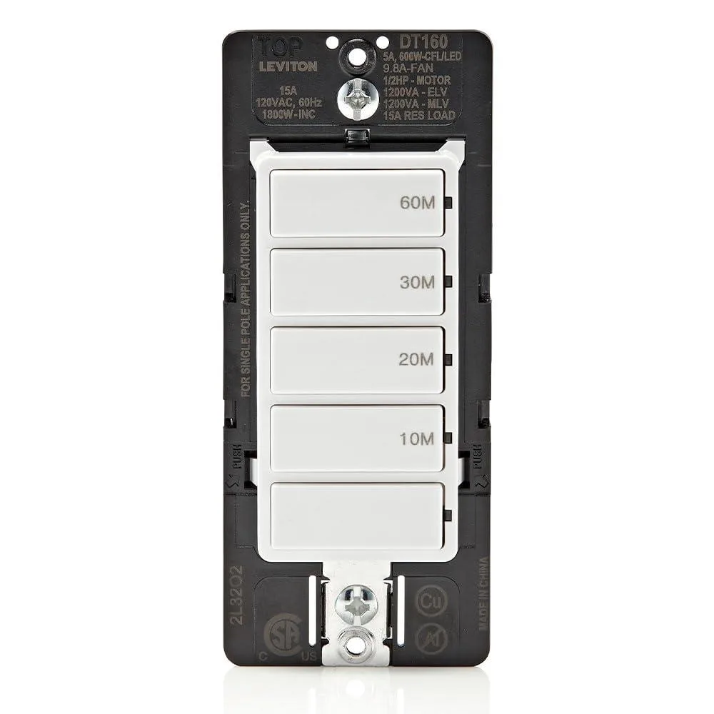  Leviton DT160-1LW 10-20-30-60 min Countdown Timer Switch White — product photo