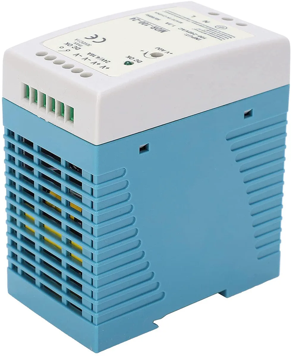 Compact grey ABS DIN rail power supply unit