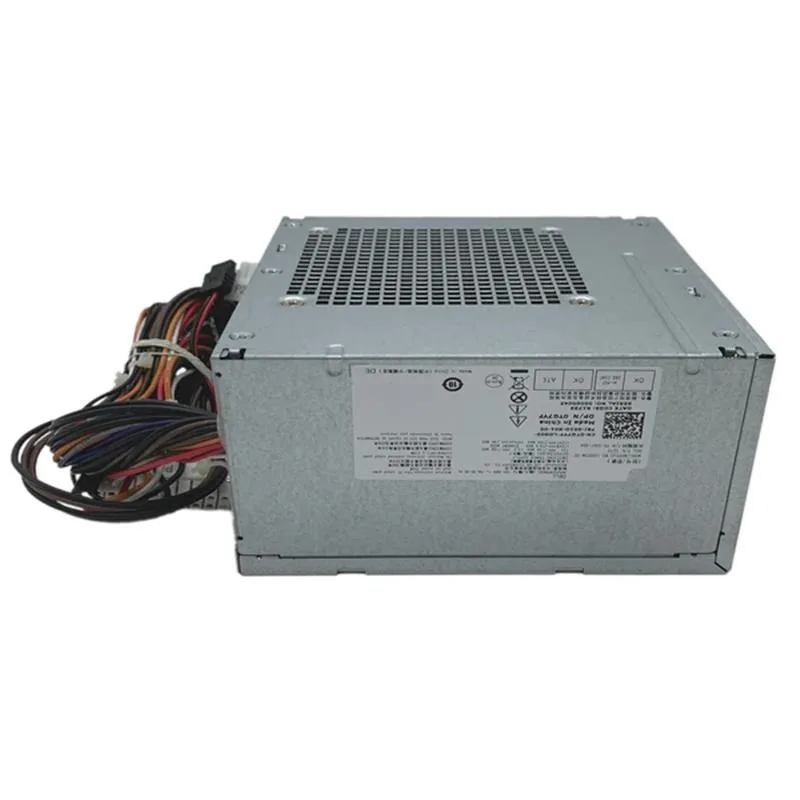 Rectangular black ATX power supply unit with gold certification badge and cooling fan grille