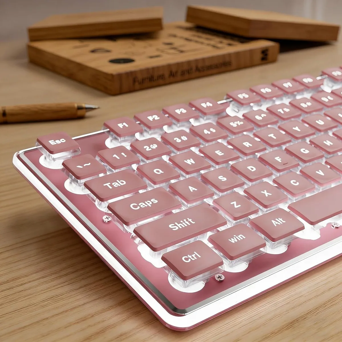 TUKO TUKO GX710S Pink Gaming Keyboard — White Backlight, Pudding Keycaps, 26-Key Anti-Ghosting — fotografija proizvoda