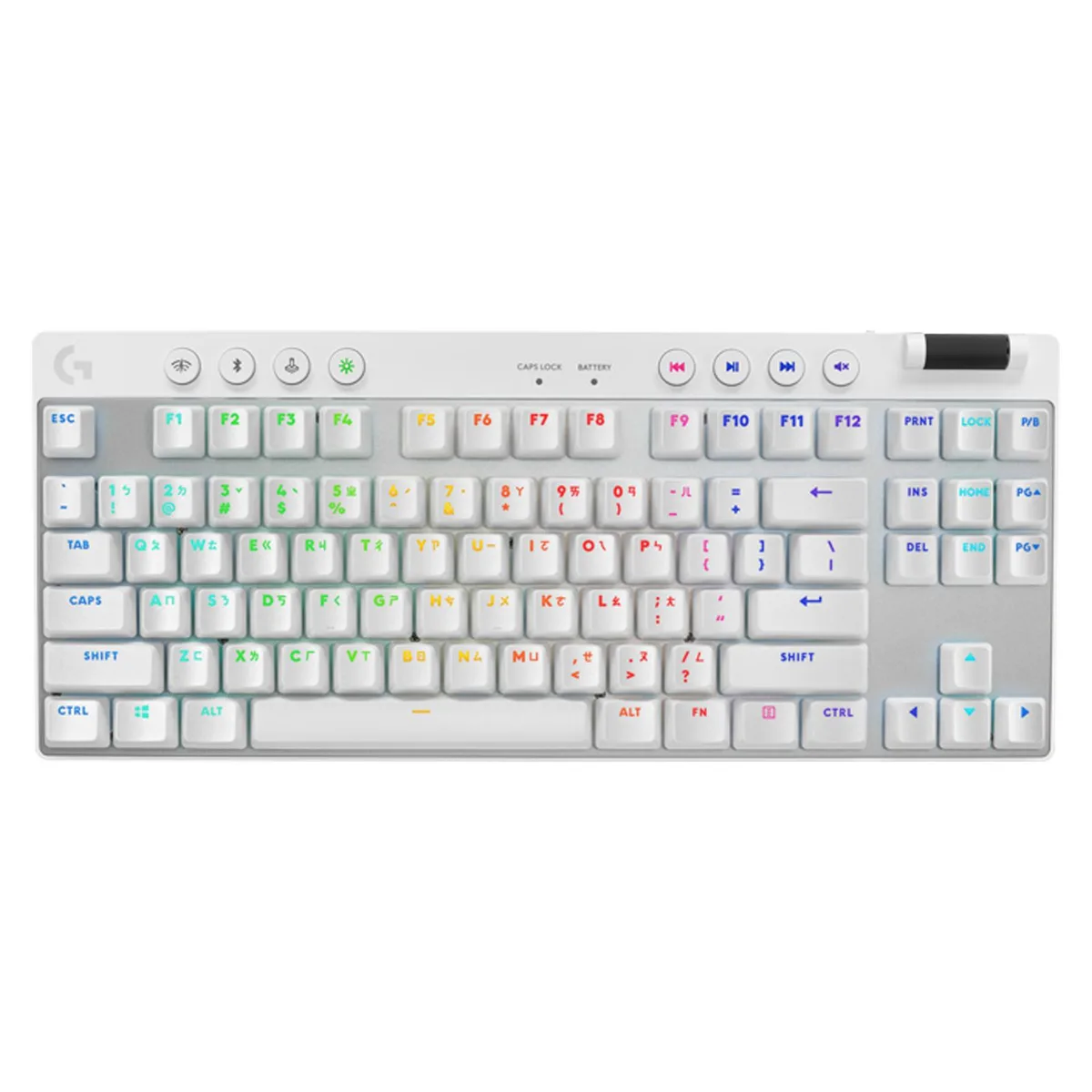 White tenkeyless mechanical keyboard with tactile switches and RGB lighting