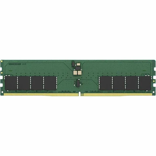 Green printed circuit board with black memory chips in a 288-pin DIMM form factor