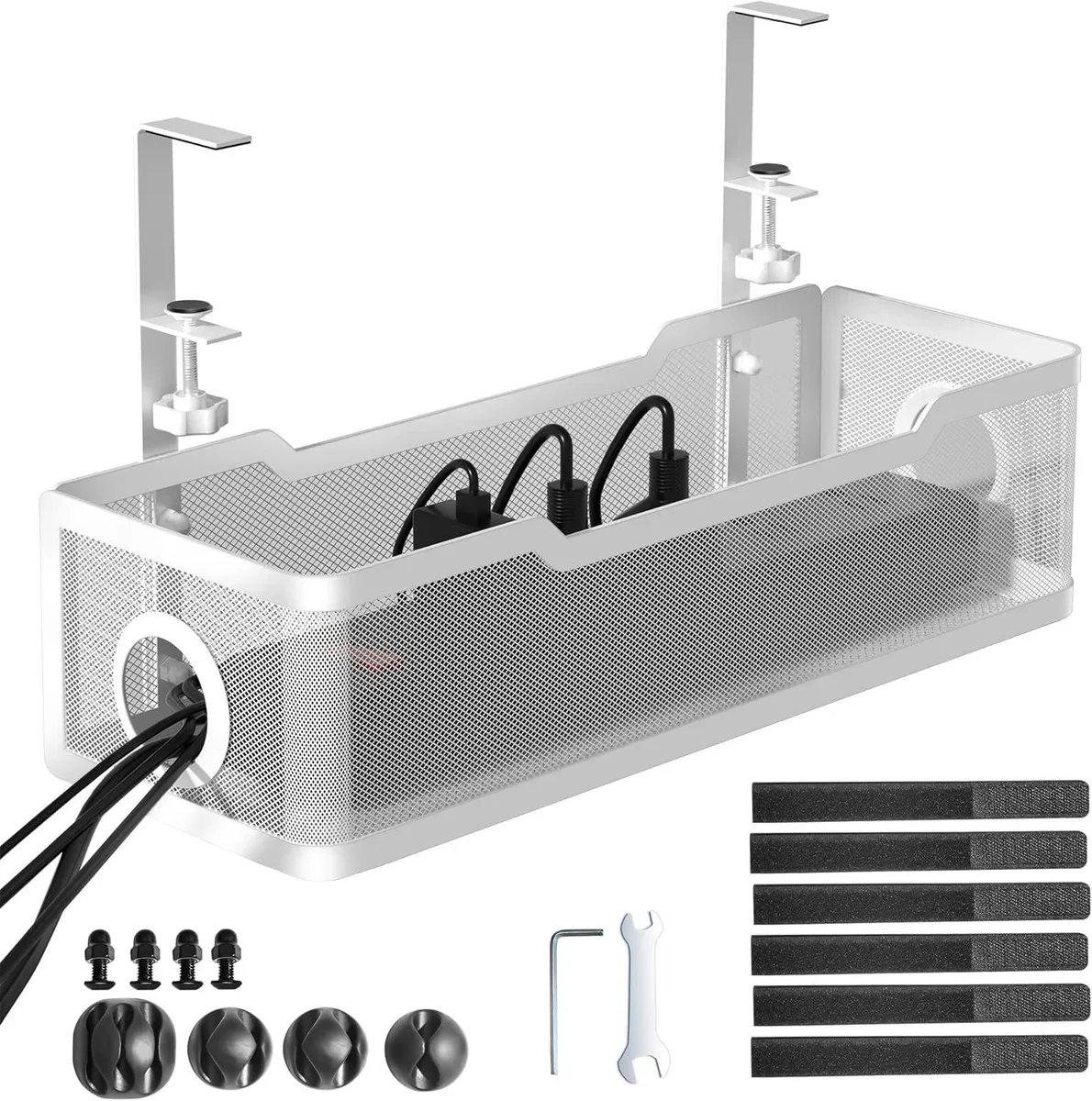 BFKK BFKK Under Desk Cable Management Tray White Clamp No Drill 13.4L x 4.6W x 3.1H 10lbs .4-2.4in — foto produk