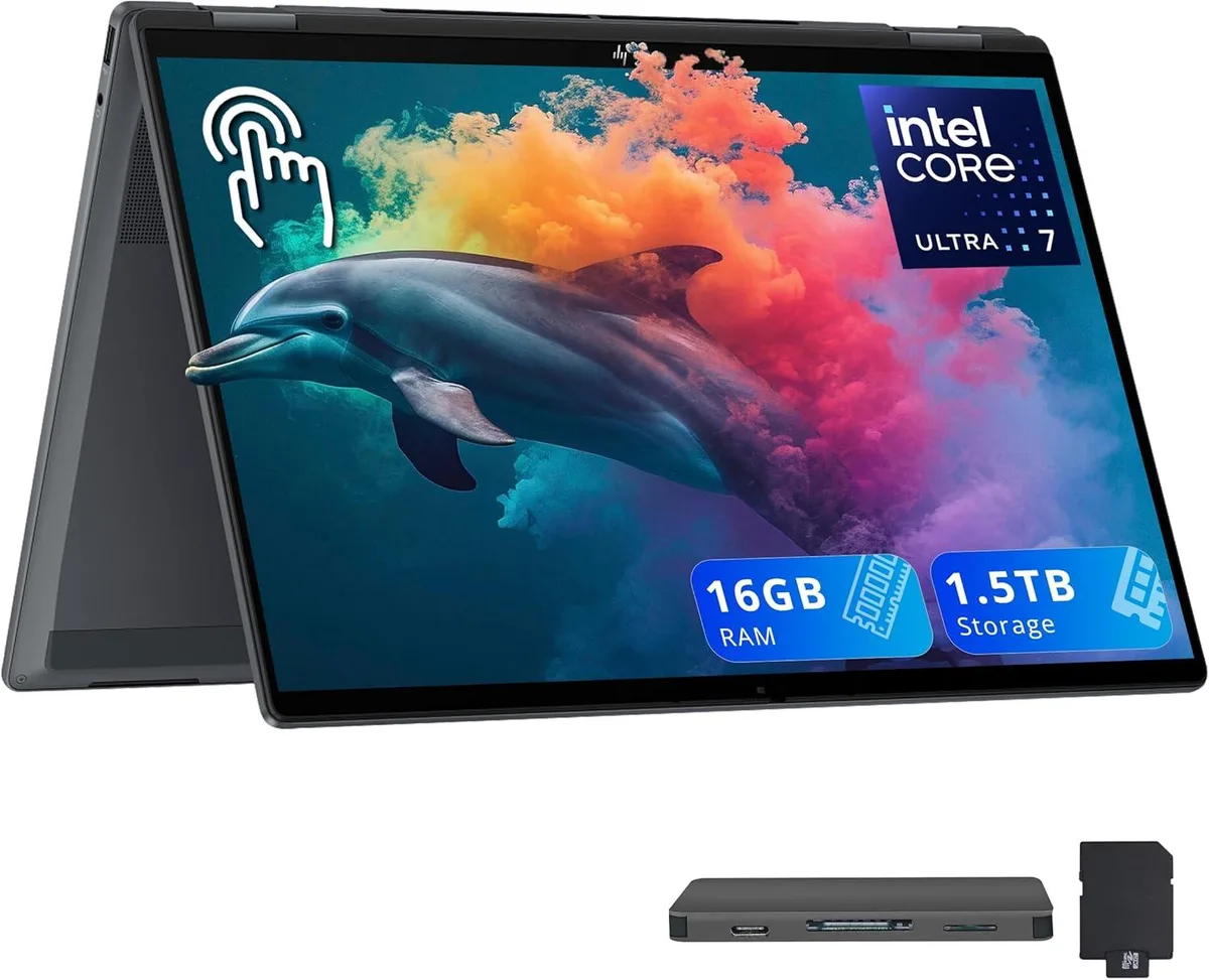 HP HP OmniBook X Flip 2-in-1 16" 2K Touchscreen, Ultra 7 256V, 16GB, 512GB SSD + 1TB Dock, Gray — תמונת המוצר