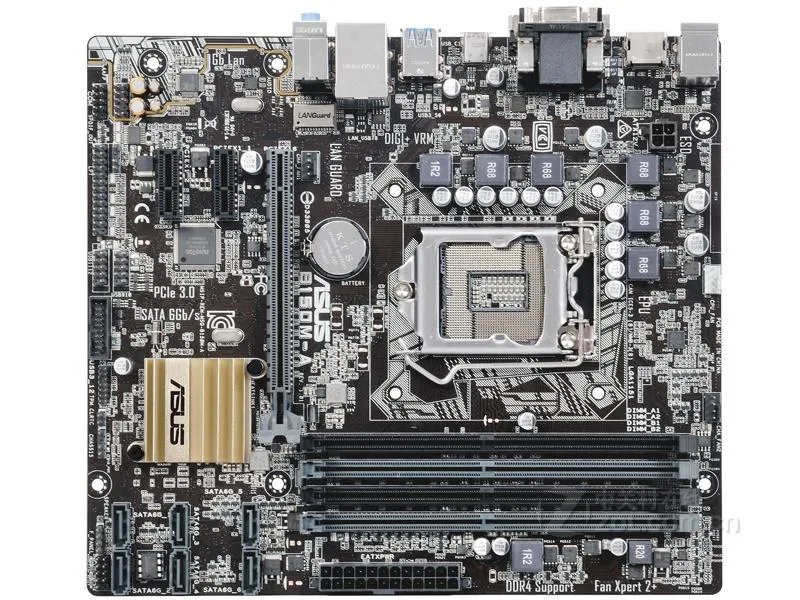 Green Micro ATX motherboard with black LGA 1151 socket and four DDR4 slots