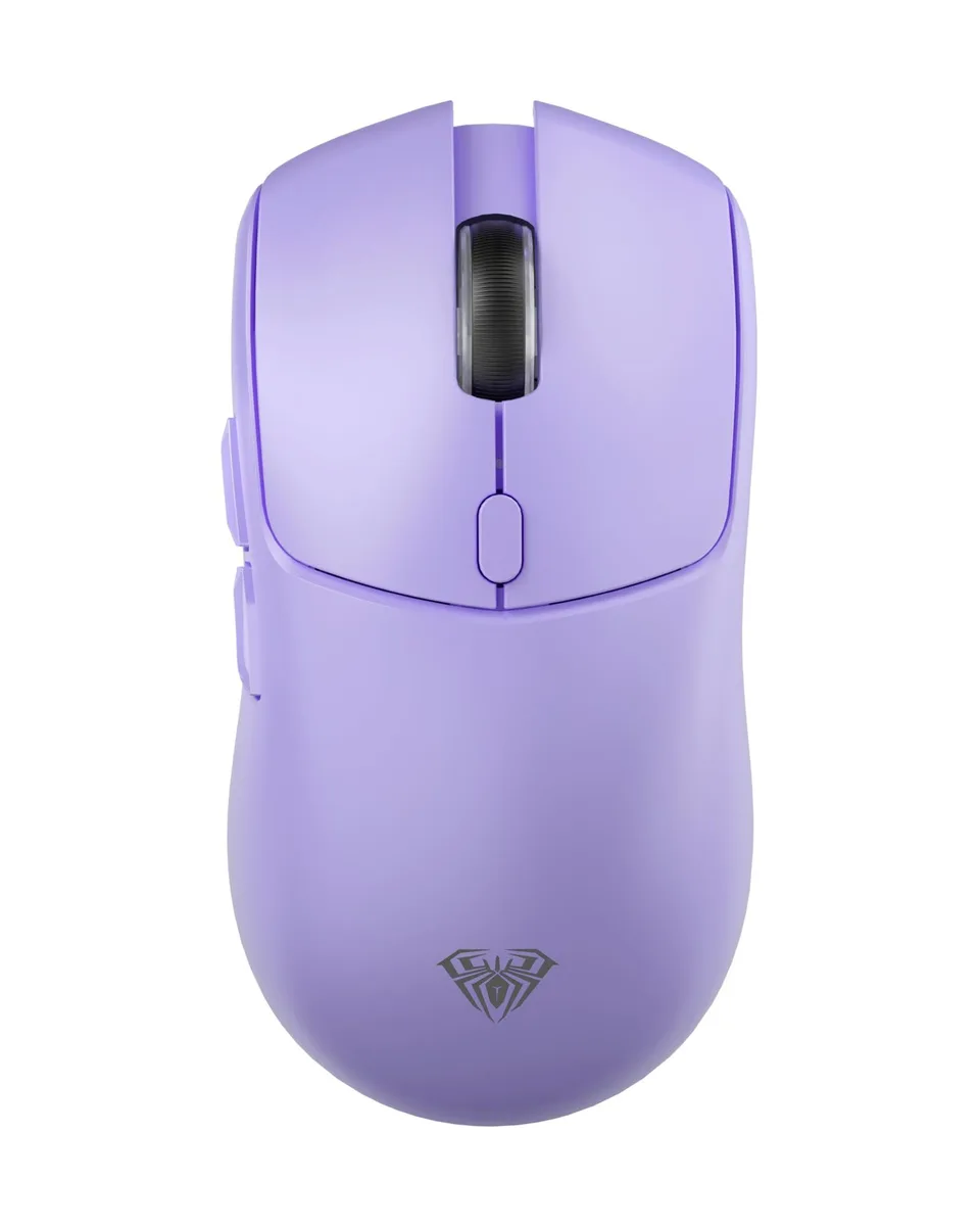 Light purple right-handed wireless gaming mouse, matte finish, six side buttons, USB-C port visible