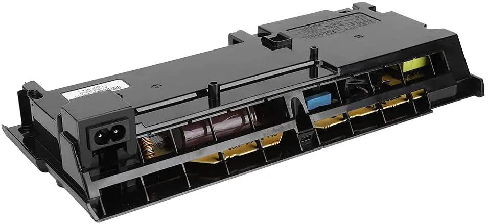 Rectangular black ABS power supply unit, compact sealed design with precise cutouts, approx 483g