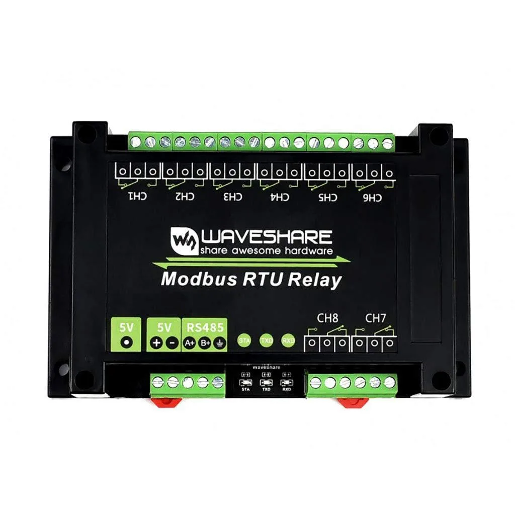 LORDWORLD 8-channel Modbus RTU relay module in ABS enclosure with RS485 terminals