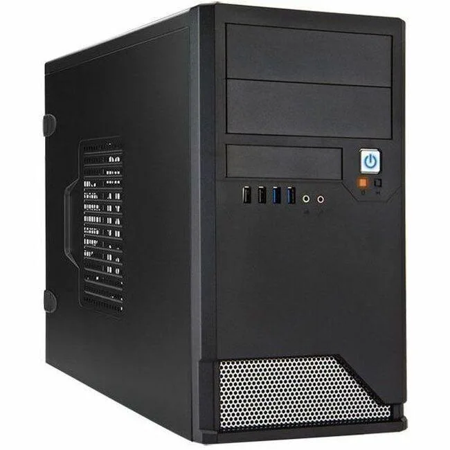 Black mini-tower PC case, compact rectangular form