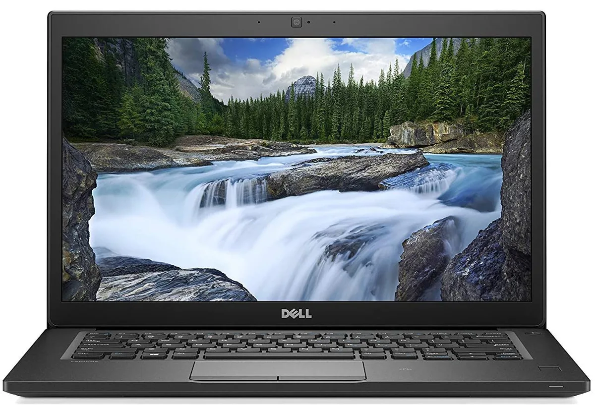 Silver 14-inch business laptop with touchscreen display, thin profile, closed lid showing Dell logo
