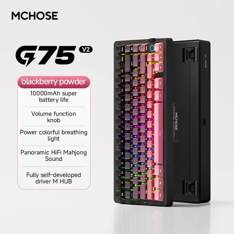 Compact 75% wireless mechanical keyboard in blackberry finish with double-shot PBT keycaps and per-key RGB lighting