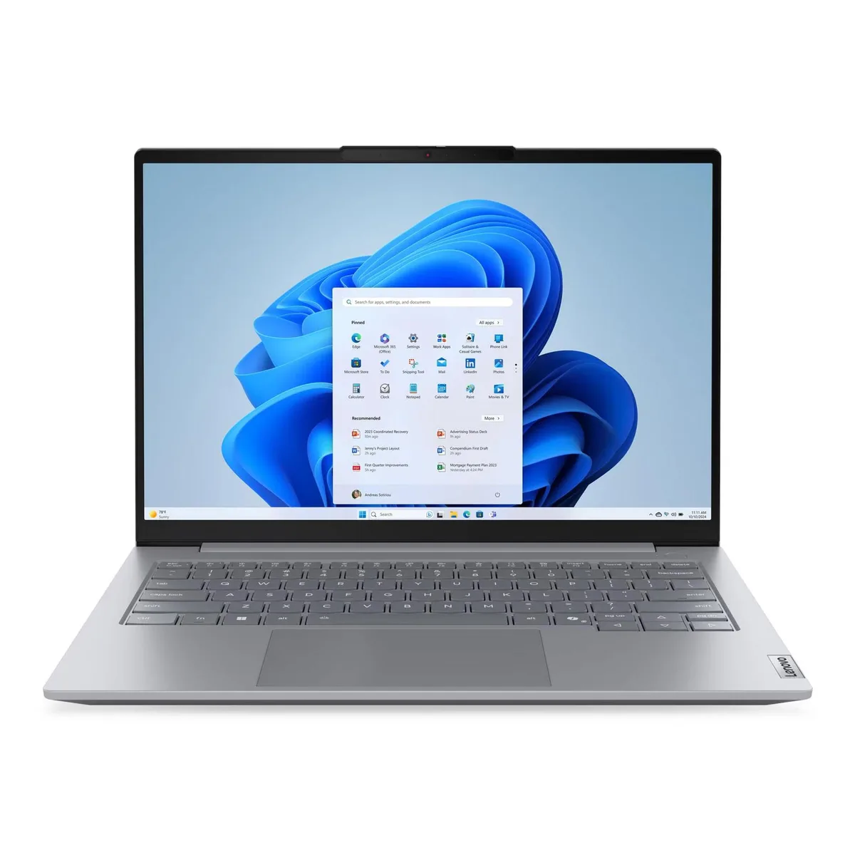 Silver 14-inch clamshell laptop with matte anti-glare display and thin bezels