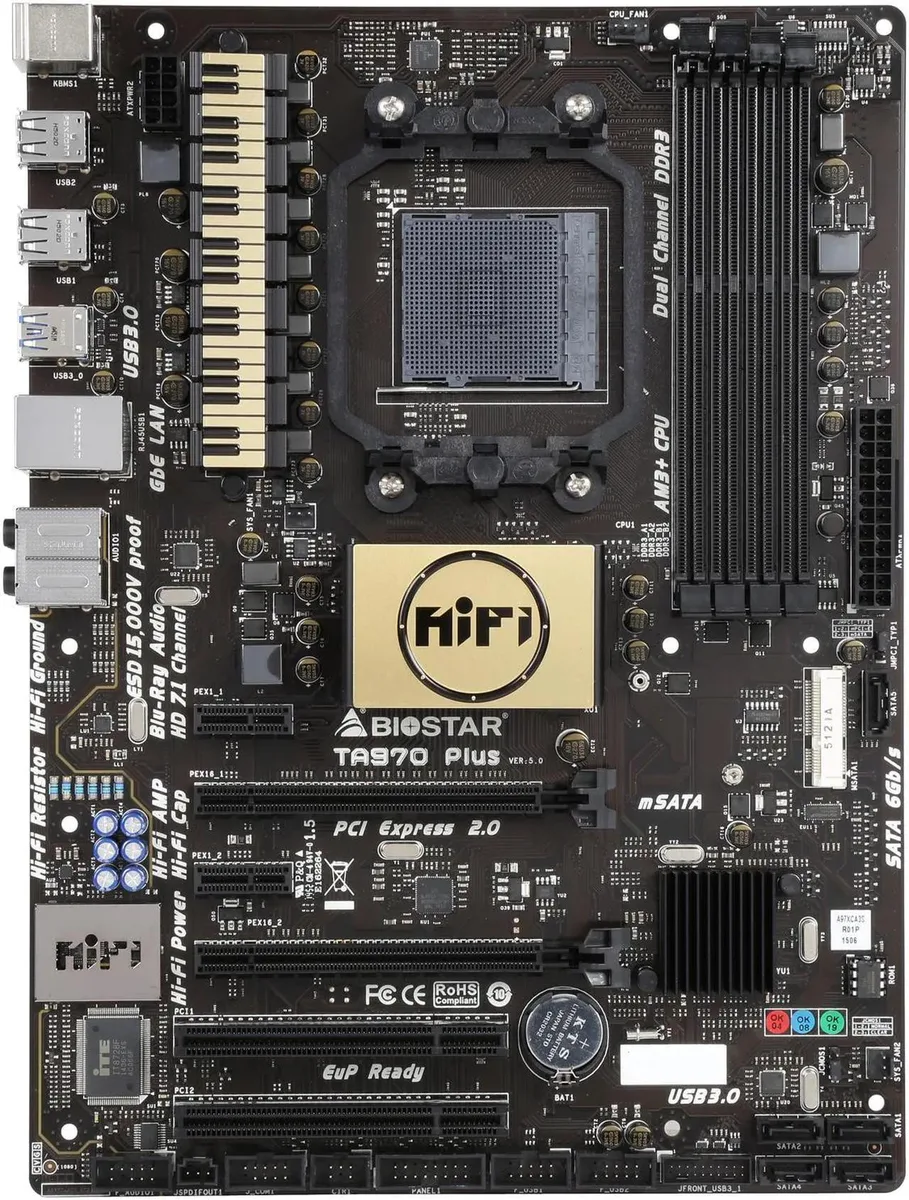 Biostar Biostar TA970 Plus AM3+ AMD 970 motherboard — product photo