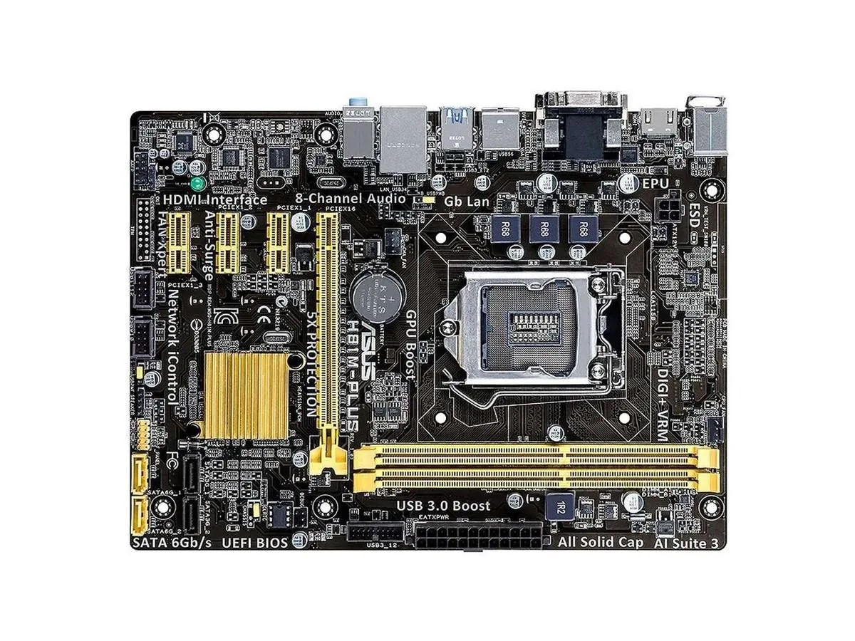 Green Micro ATX motherboard with LGA 1150 socket and SATA ports