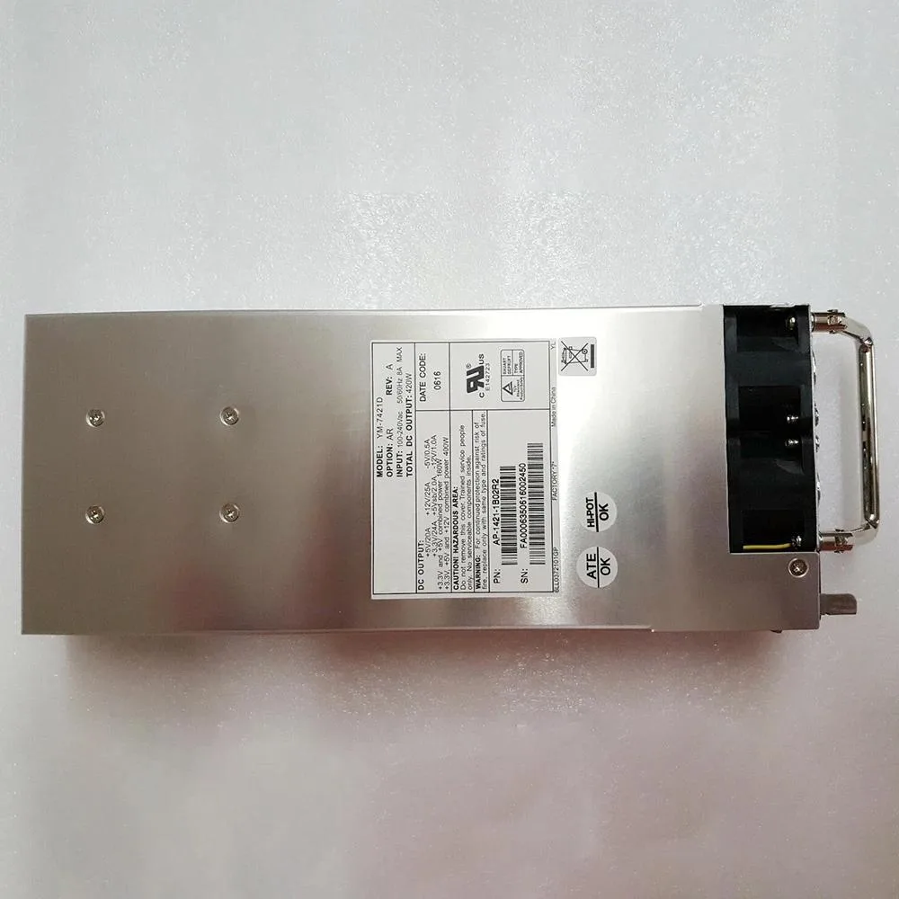 Rectangular ATX power supply unit, matte metal finish, fan grille visible